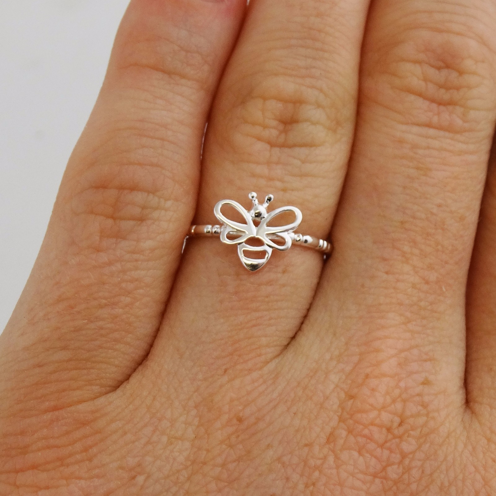 Dainty Honey Bee Ring – 925 Sterling Silver – Sizes 6, 7, 8 – Bumble Bees