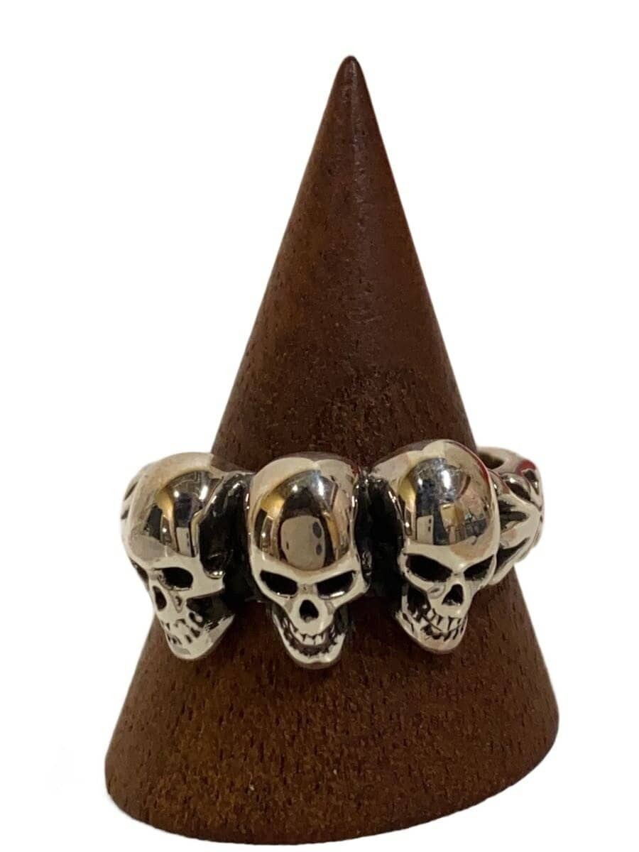 CRAZY PIG TUDOR ONE TWO SKULL SILVER US Size No. 8.5 Ring Pre Owned [U0429]