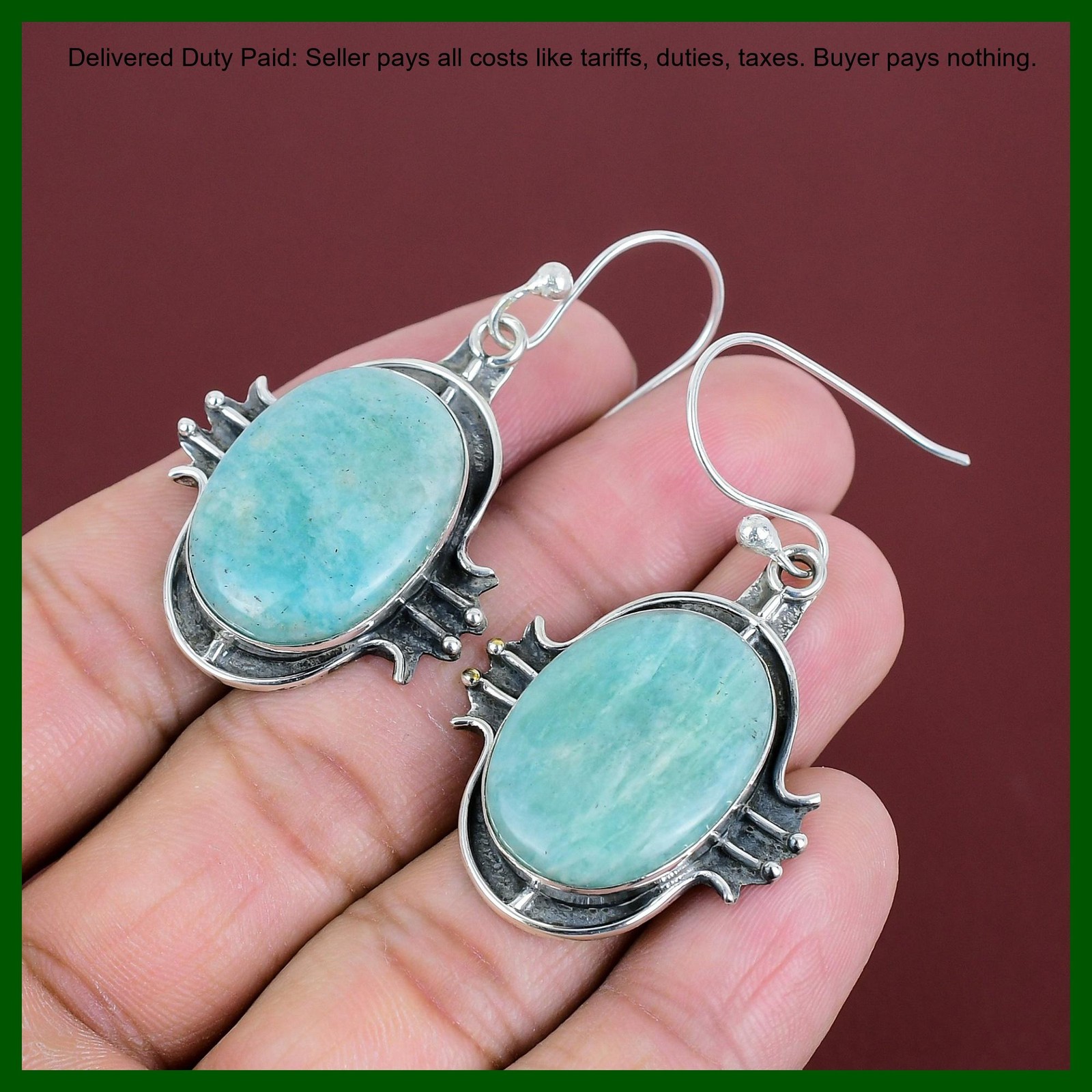 Amazonite Gemstone 925 Sterling Silver Birthday Dangle Wedding Earrings Jewelry
