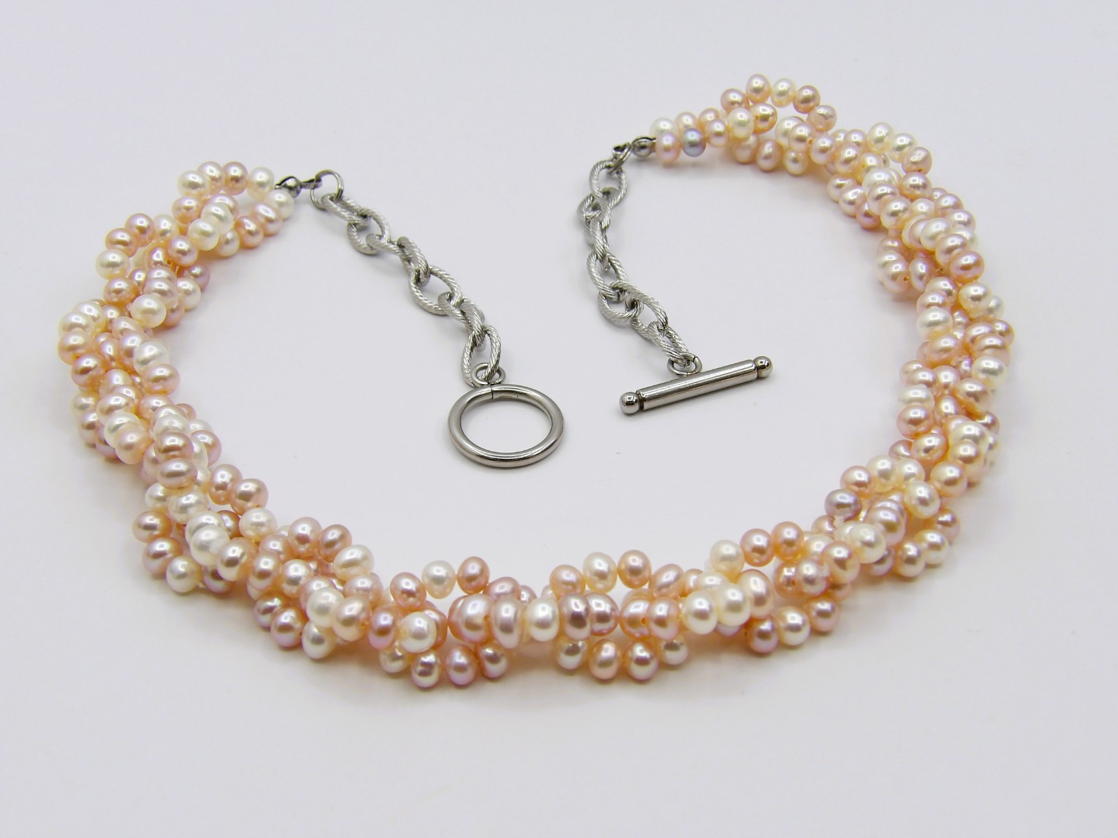 18.5 inches High Quality Pastel Button Genuine Freshwater Pearl Necklace NK977