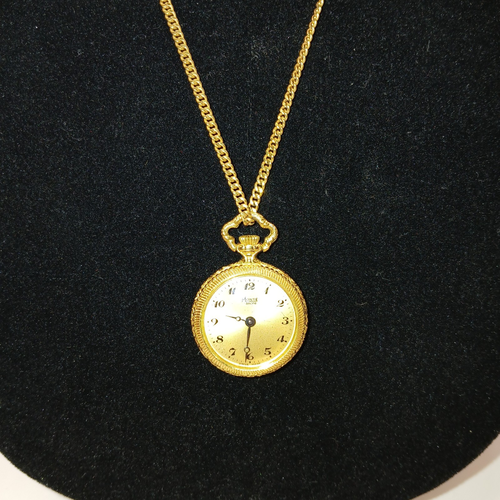 Ancre Swiss Pendant Watch Necklace Gold Plated & ACo 12K 1/20 Chain 24″ Working