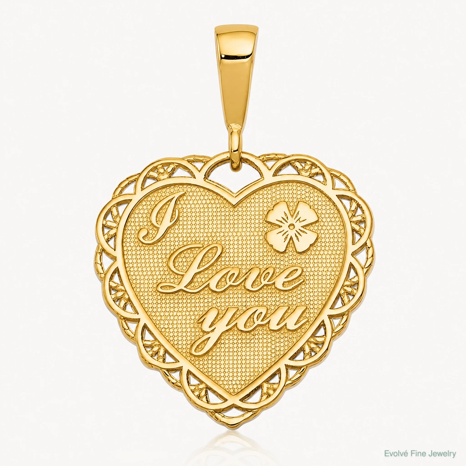 14K Yellow Gold Reversible I LOVE YOU Heart Pendant
