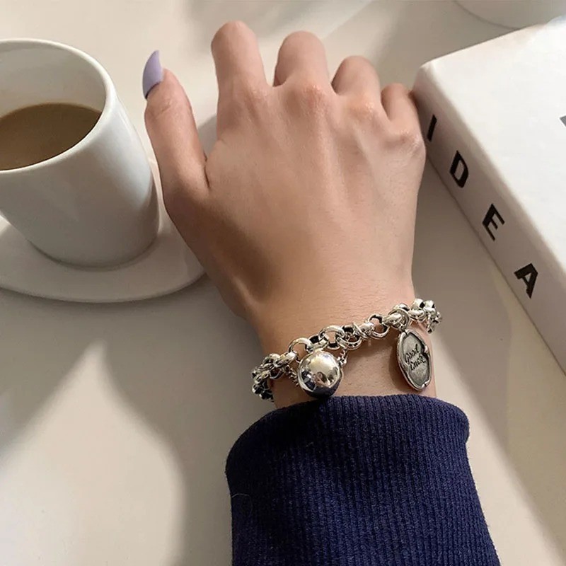 Solid 925 Sterling Silver Bracelet for Women | Vintage Handmade Simple Bangle
