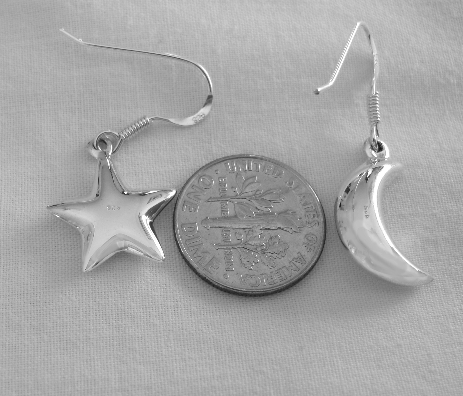 Sterling Silver 19mm Moon and 18mm Star hollow hook earrings #4708