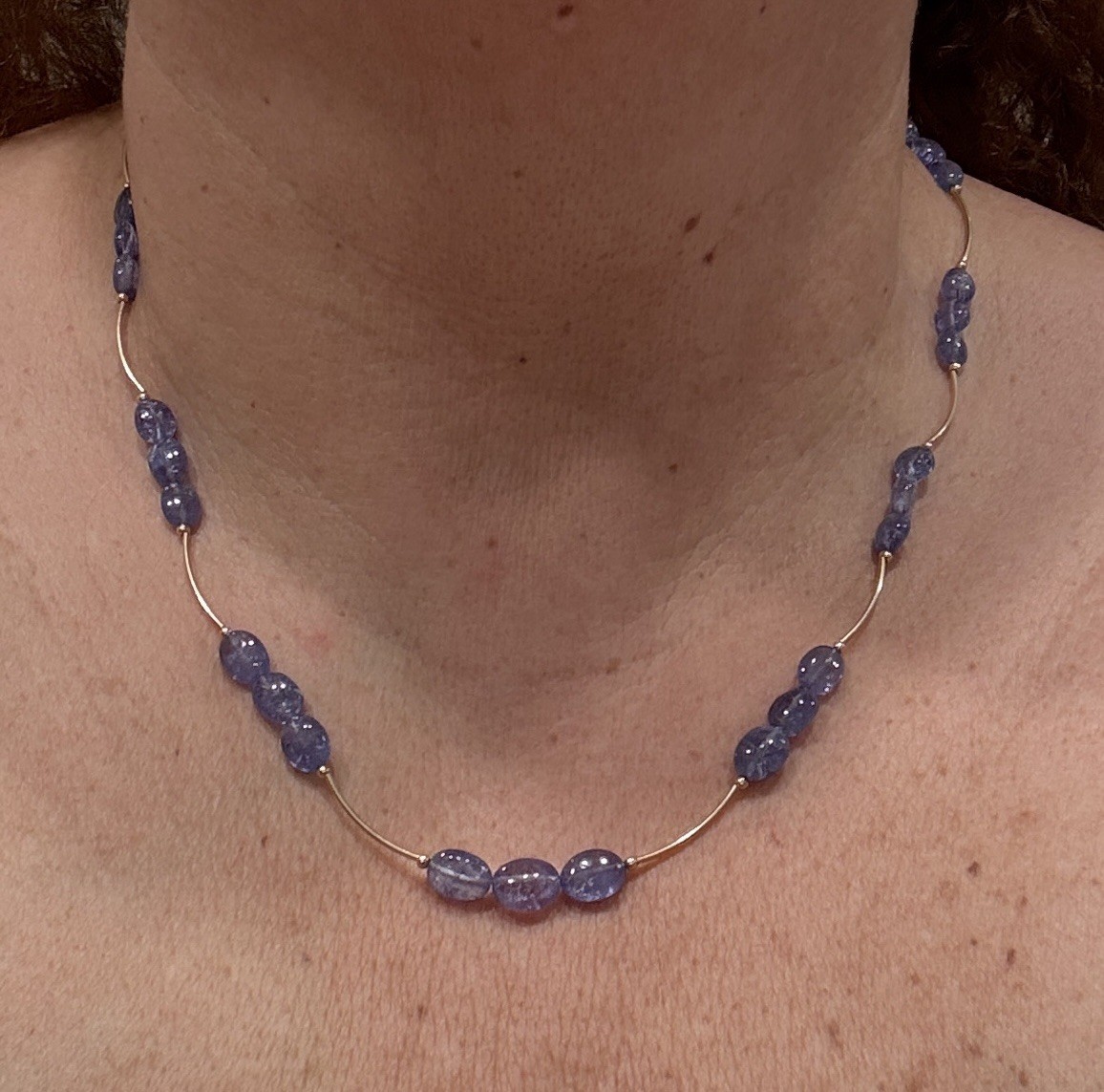 14k Solid Yellow Gold Scalloped Tanzanite Station Necklace 19 Inches
