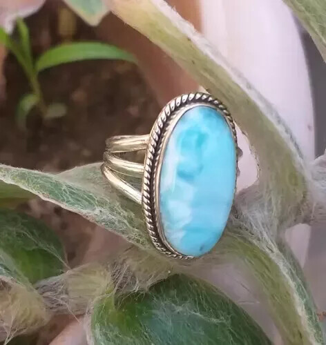 Larimar Gemstone 925 Sterling Silver Handmade Statement Ring All Size R88