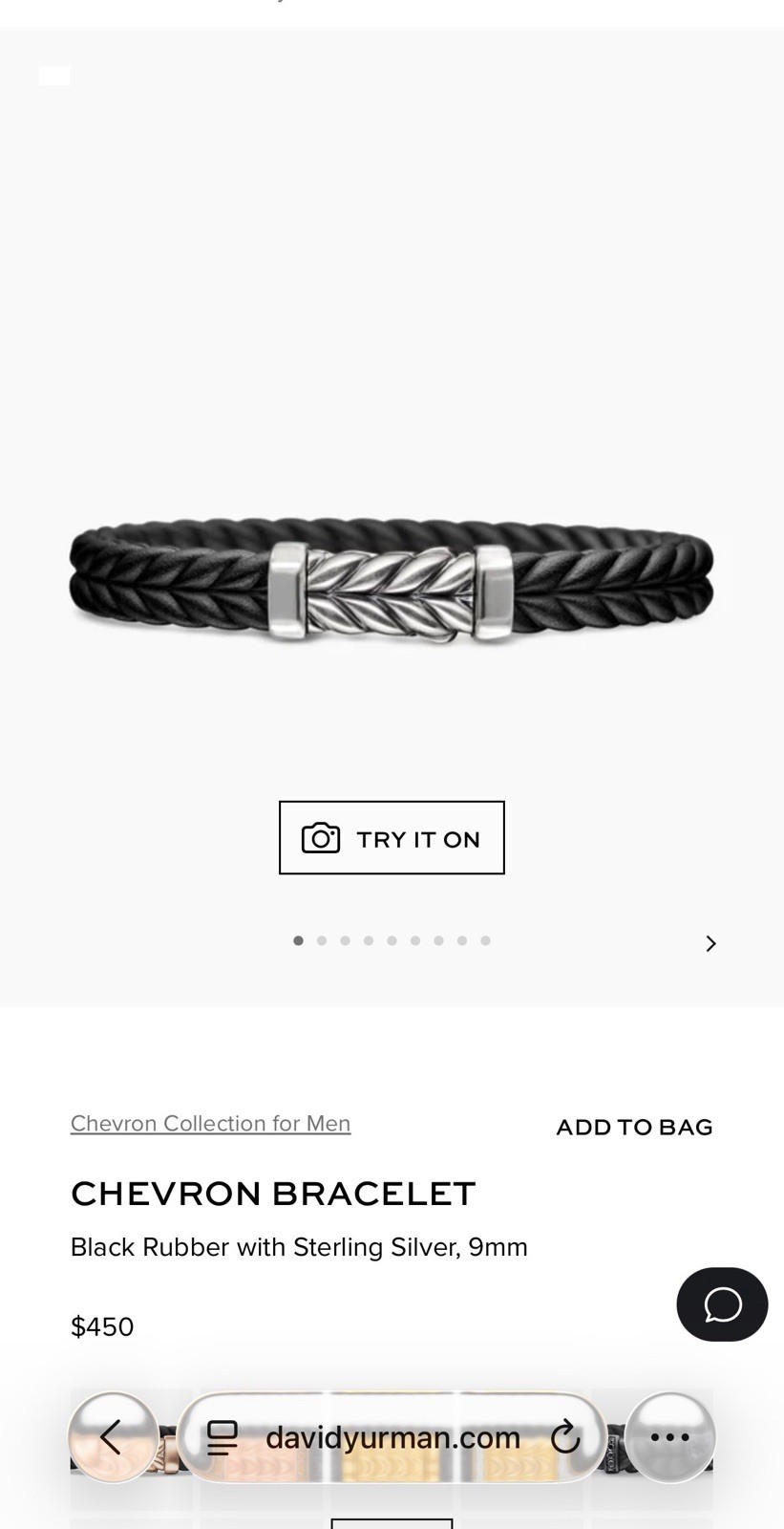 David Yurman Black Chevron Leather Bracelet .925 Sterling Silver