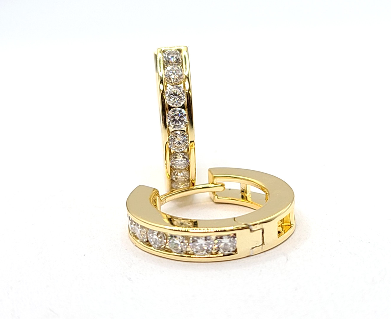 Helloice S925 Silver Round Diamond Channel Set Diamond Hoop Earrings 19mm