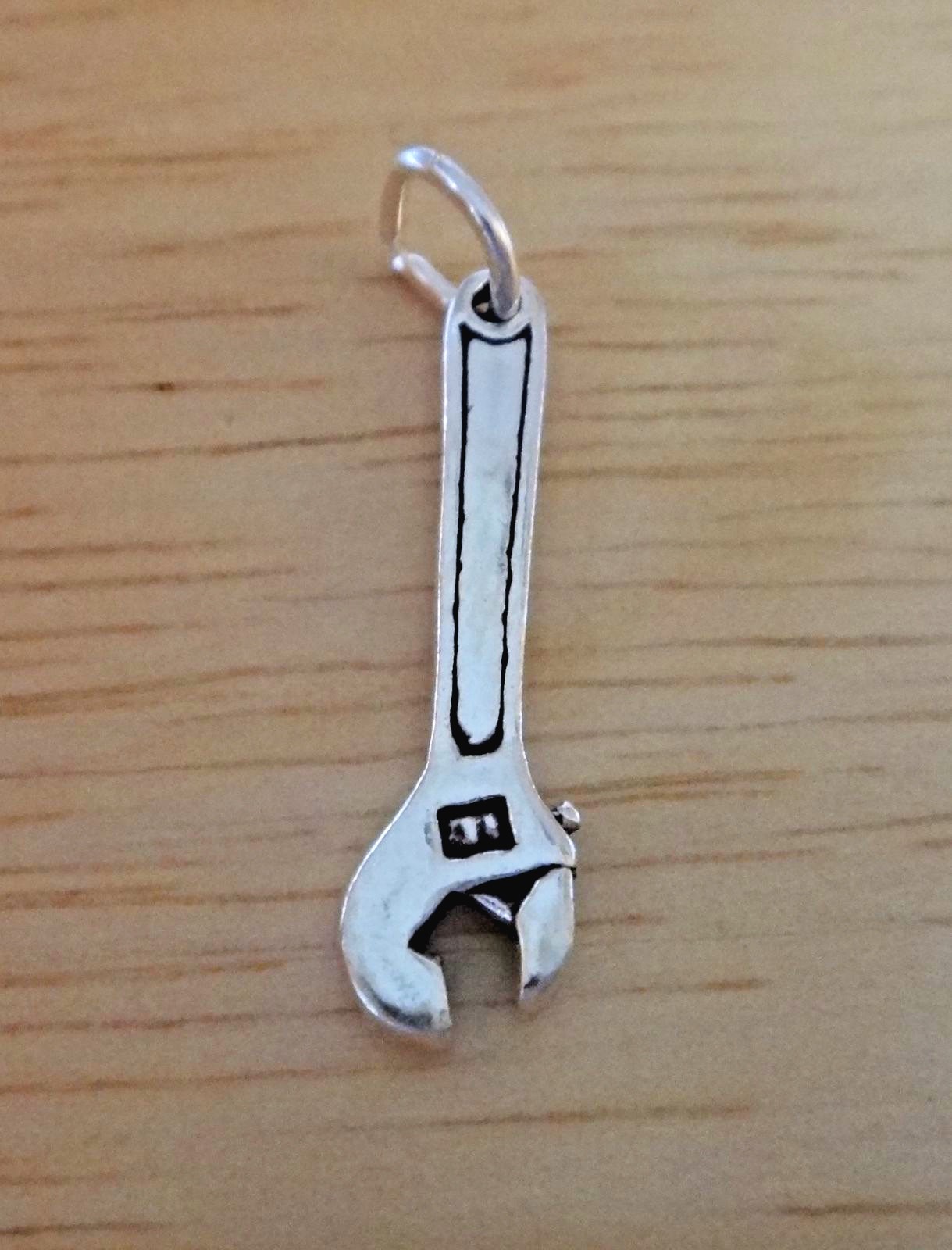Sterling Silver 3D 23x6mm Wrench Tool Equipment Charm!