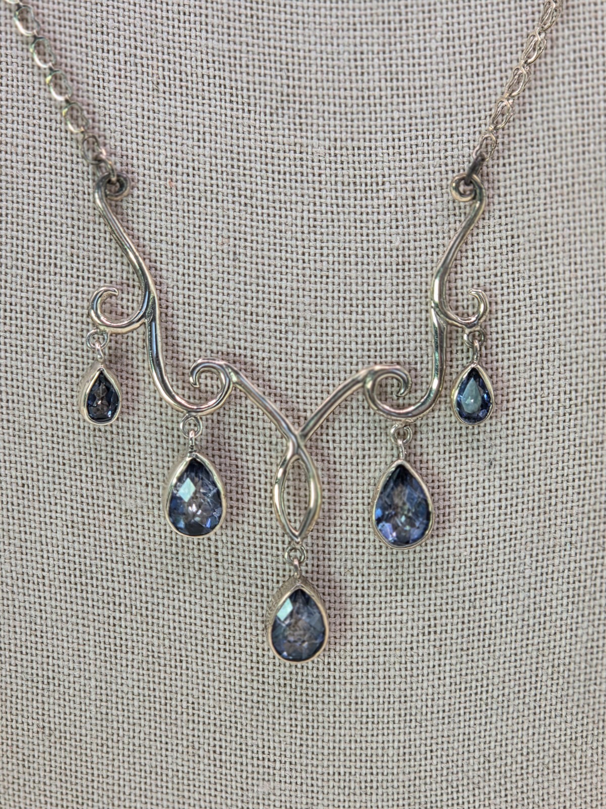 Sterling Silver With Translucent Blue Topaz Necklace and Earring Set 9.29 Grams